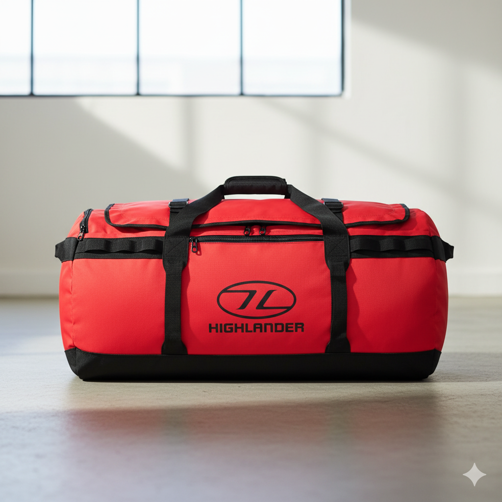 Bolsa Highlander Storm Kitbag 90L Roja – Duffle Impermeable y Resistente para Viajes, Gimnasio y Actividades Outdoor