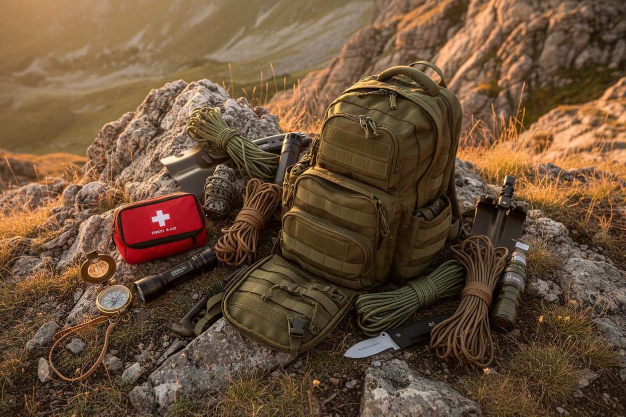 Kit de supervivencia para verano 2026 - mochila táctica, botiquín, brújula, linterna y paracord en montaña | Northvivor