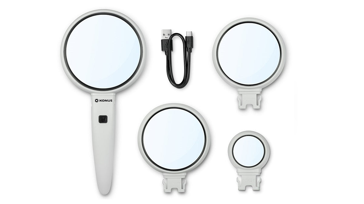 Konus Lupa TRIO - Lupa LED Recargable con 3 Lentes Intercambiables y Mango Desmontable
