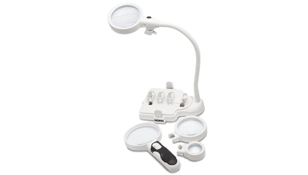 Konus Flexo-M Lupa de Mesa con Luz LED - Triple Aumento 2x 5x 16x - Brazo Flexible