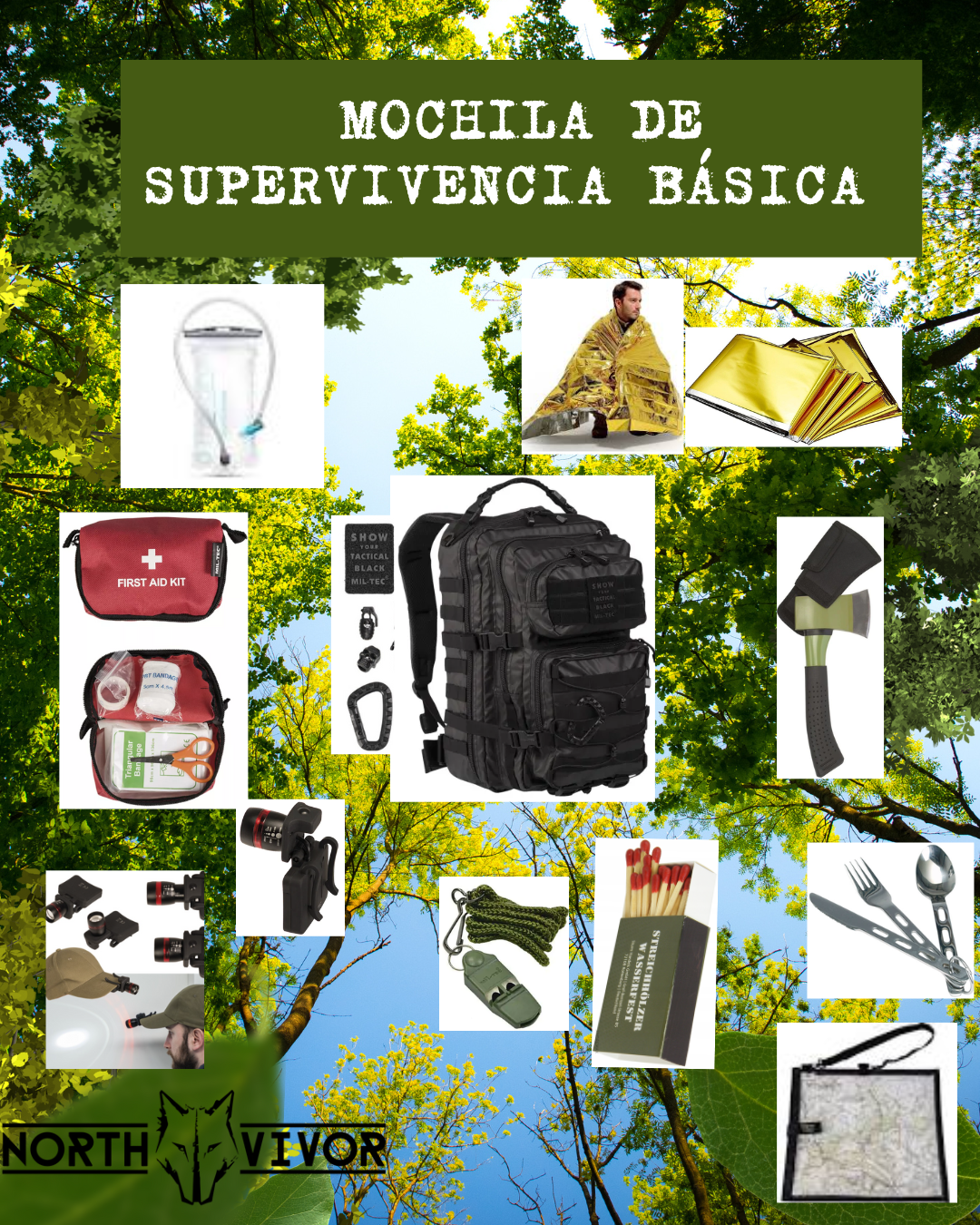 Mochila de Supervivencia 48 Horas BÁSICA NorthVivor – Kit Esencial Económico