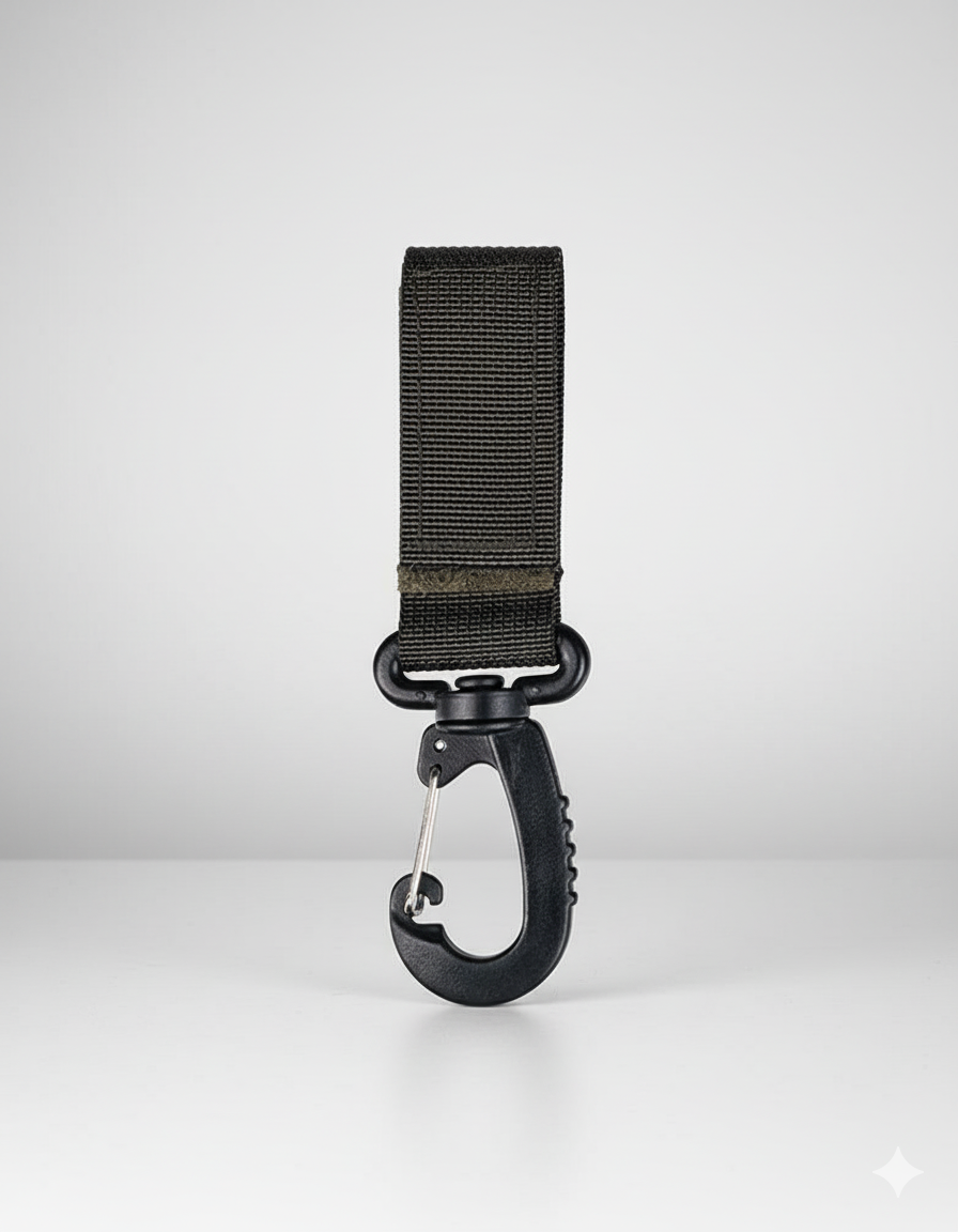 Correa táctica con mosquetón 70 mm color oliva – adaptador de cinturón MOLLE