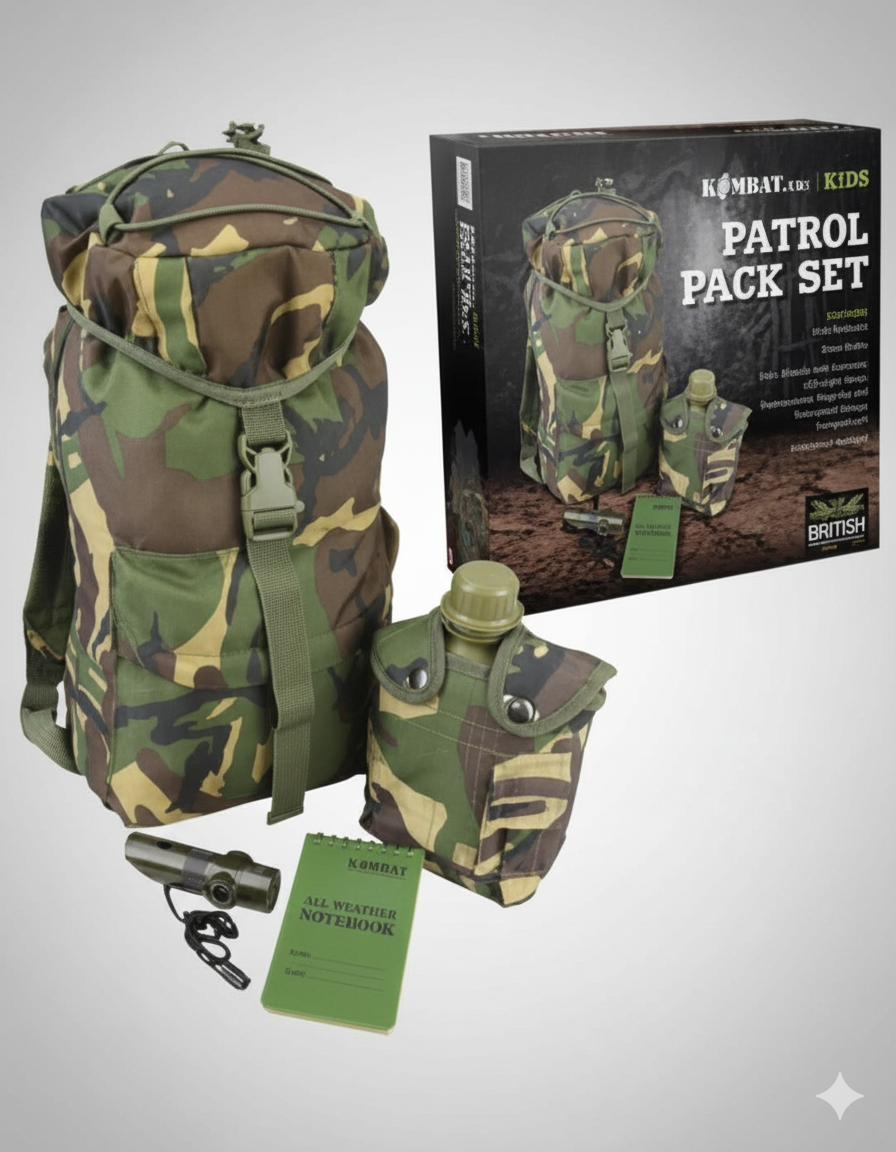 Kit de Explorador Infantil Kombat UK – Camuflaje DPM Woodland | Set Militar Outdoor para Niños