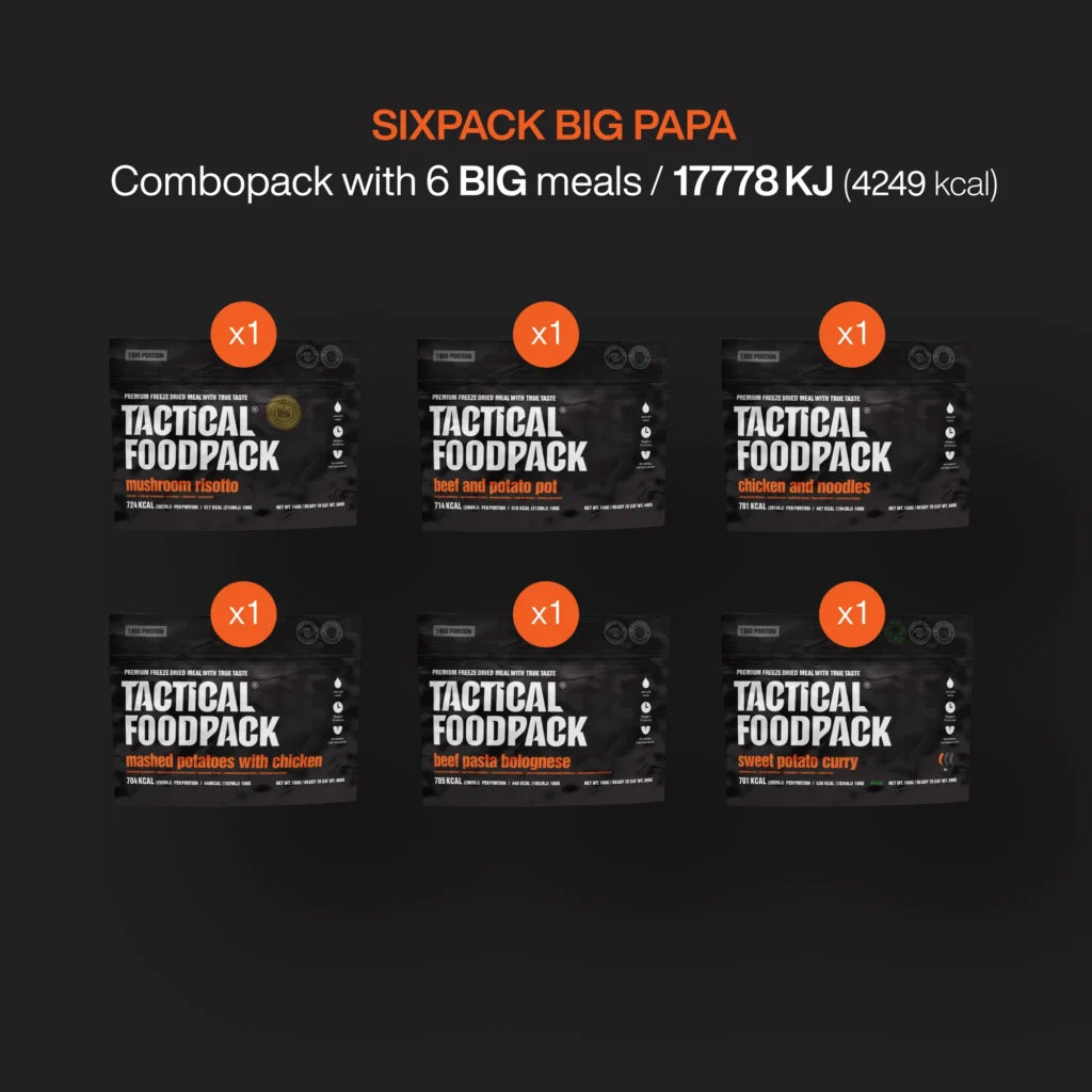 Sixpack Big Papa Tactical Foodpack Pack de Comidas Liofilizadas Altas Calorias Outdoor
